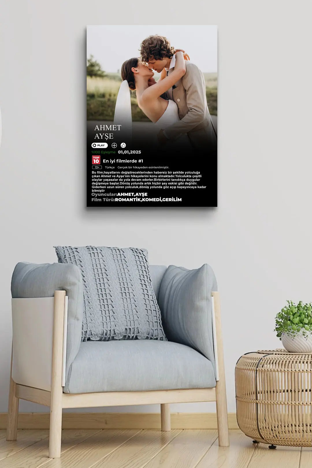 Loveflix Temalı Özel Tasarım Kişiye Özel Kanvas Tablo