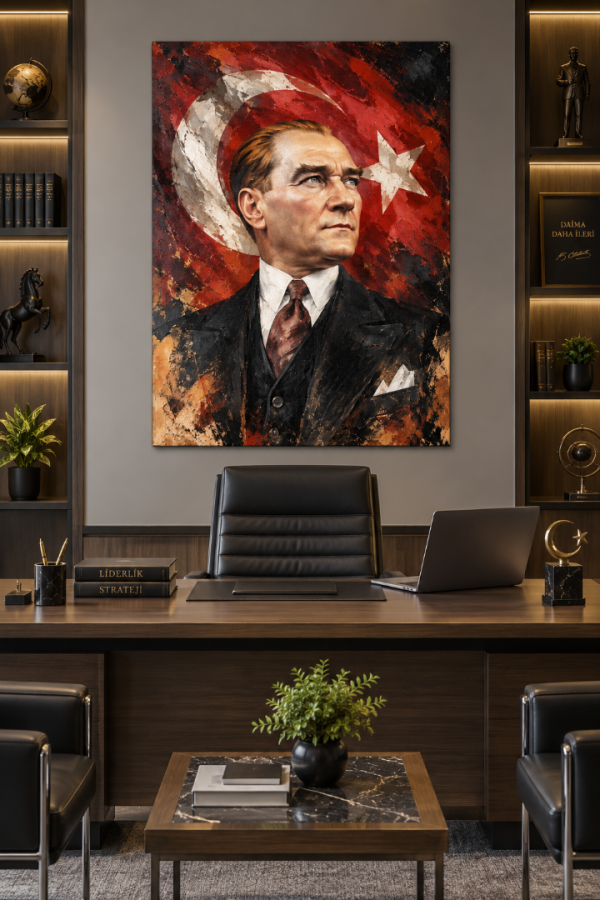 Atatürk Portresi Türk Bayraklı Modern Kanvas Tablo