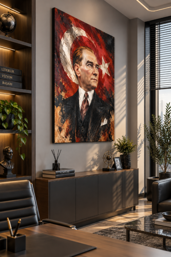Atatürk Portresi Türk Bayraklı Modern Kanvas Tablo Atatürk portresi Türk bayraklı modern kanvas tablo