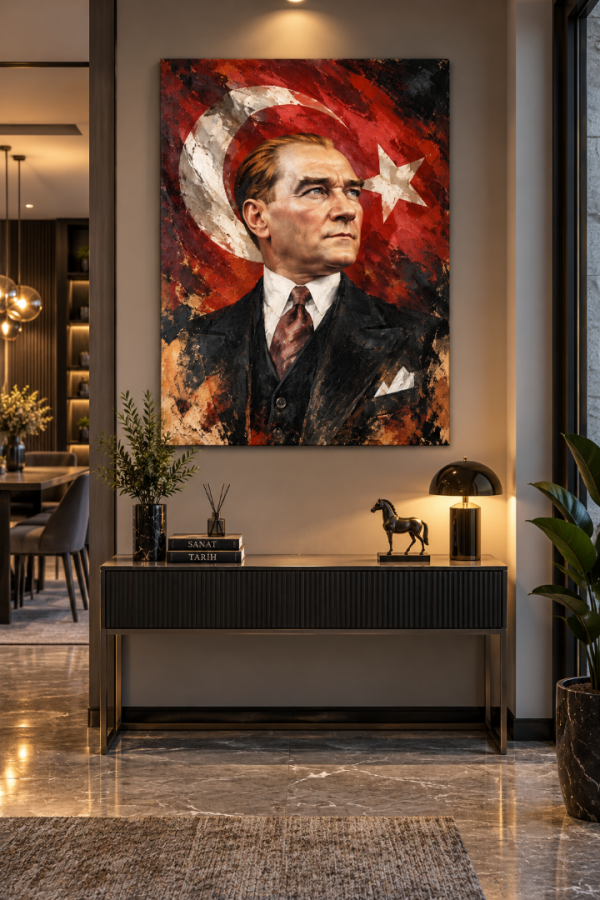 Atatürk Portresi Türk Bayraklı Modern Kanvas Tablo Atatürk portresi Türk bayraklı modern kanvas tablo