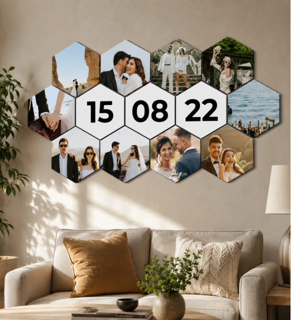 Altıgen 13 Parça Kişiye Özel Premium Kanvas Tablo