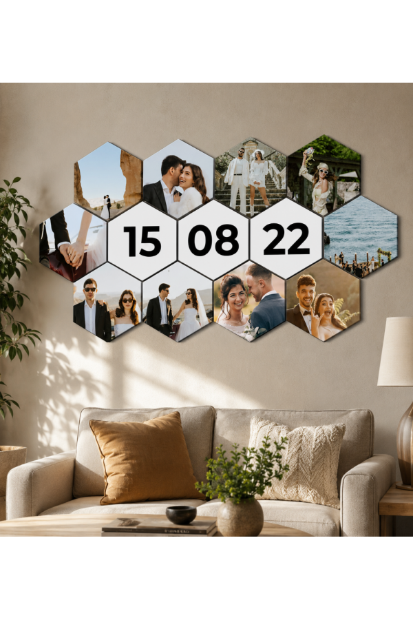 Altıgen 13 Parça Kişiye Özel Premium Kanvas Tablo