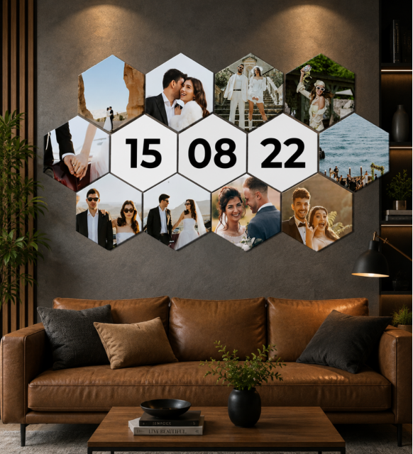 Altıgen 13 Parça Kişiye Özel Premium Kanvas Tablo