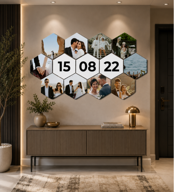 Altıgen 13 Parça Kişiye Özel Premium Kanvas Tablo