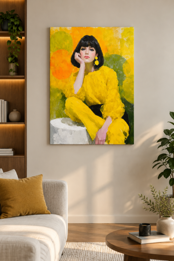 Sarı Elbiseli Kadın Temalı Modern Kanvas Tablo