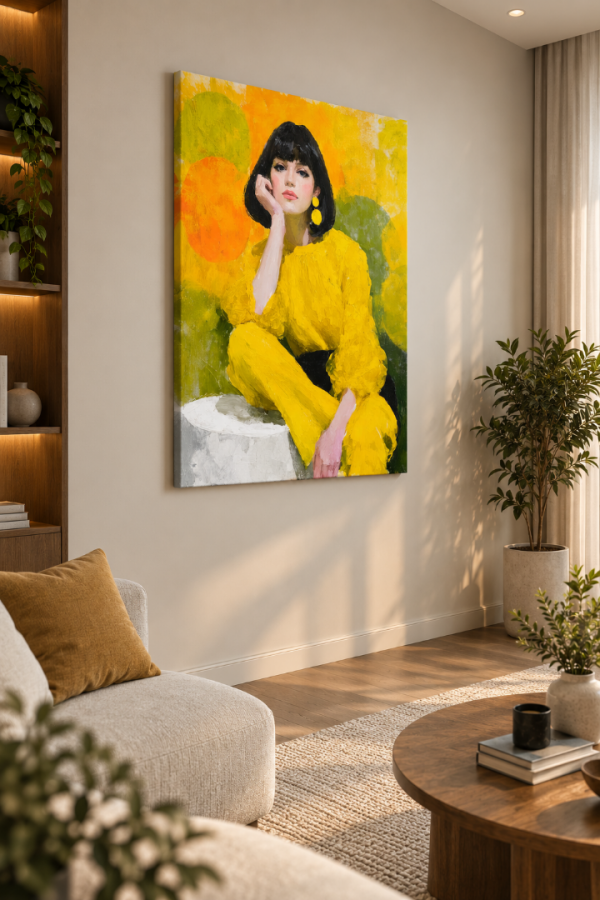 Sarı Elbiseli Kadın Temalı Modern Kanvas Tablo