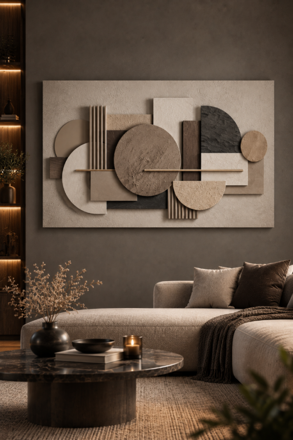 Bej Kahve 3D Geometrik Modern Soyut Kanvas Tablo