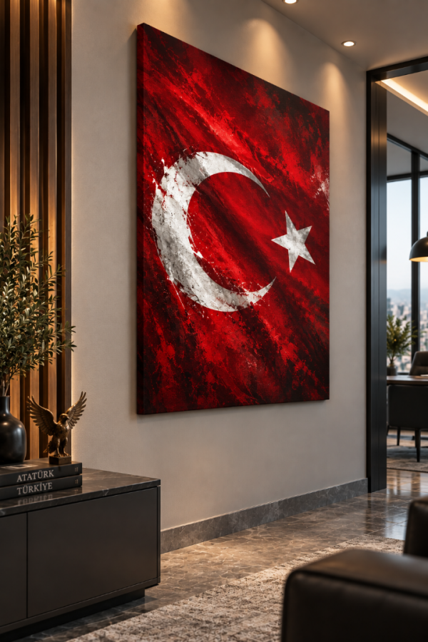 Kırmızı Türk Bayrağı Ay Yıldızlı Dokulu Kanvas Tablo