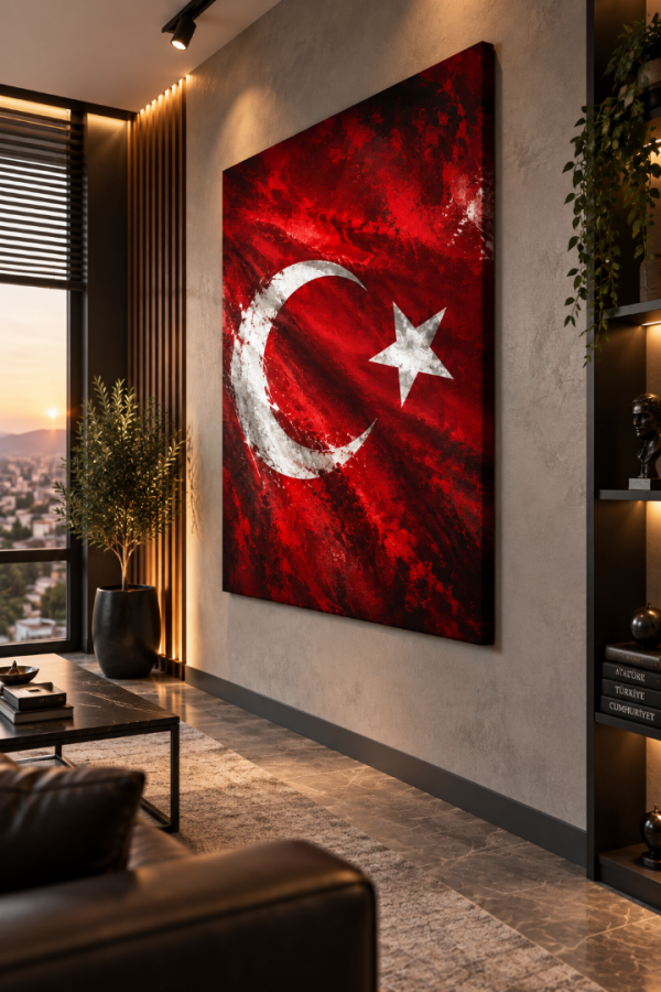Kırmızı Türk Bayrağı Ay Yıldızlı Dokulu Kanvas Tablo
