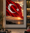 Türk Bayrağı Gün Batımı Manzaralı Kanvas Tablo