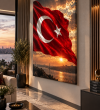 Türk Bayrağı Gün Batımı Manzaralı Kanvas Tablo