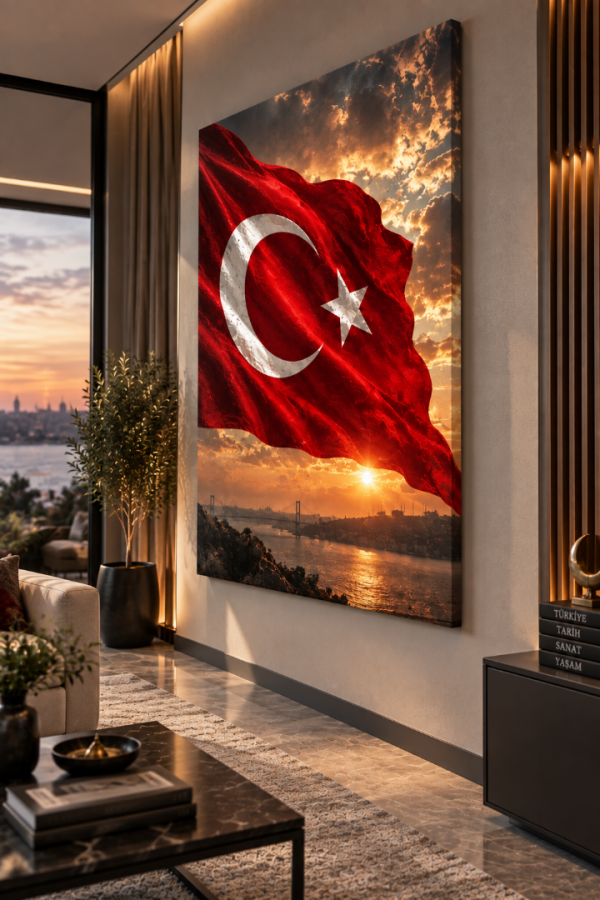Türk Bayrağı Gün Batımı Manzaralı Kanvas Tablo Türk Bayrağı Gün Batımı Manzaralı Kanvas Tablo