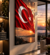 Türk Bayrağı Gün Batımı Manzaralı Kanvas Tablo