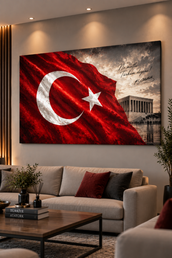 Atatürk Türk Bayrağı Anıtkabir Temalı Kanvas Tablo