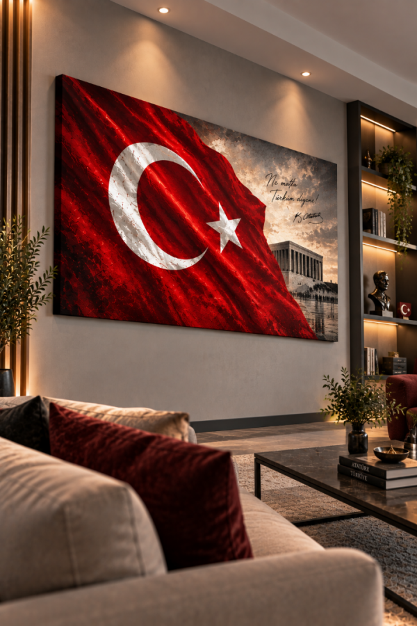 Atatürk Türk Bayrağı Anıtkabir Temalı Kanvas Tablo