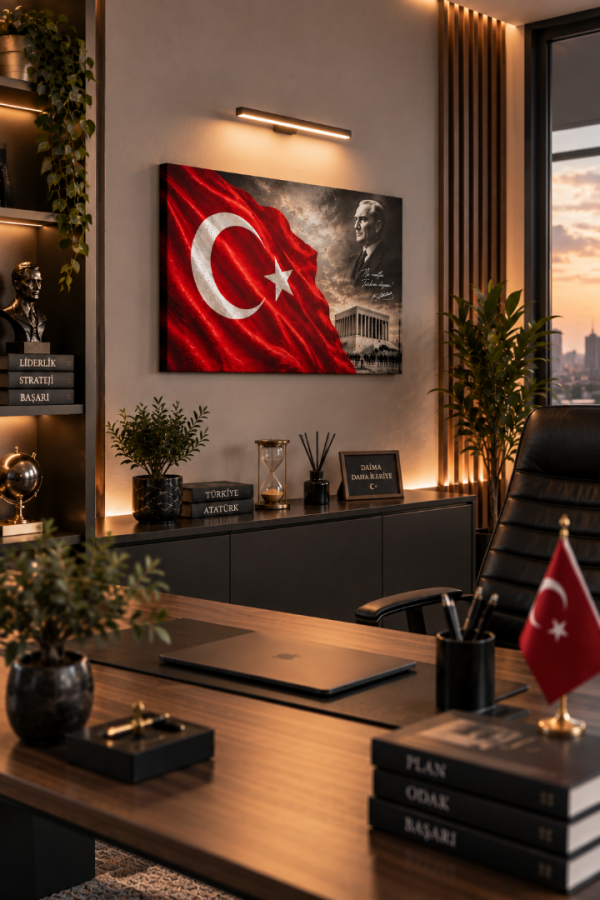 Türk Bayrağı Tarihi Portre ve Anıt Temalı Kanvas Tablo2