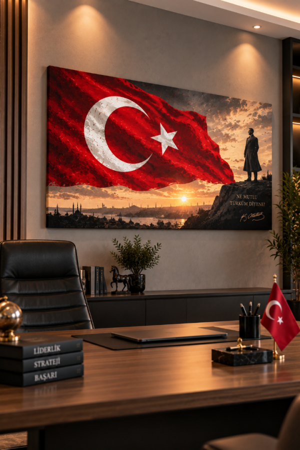 Atatürk Türk Bayrağı Gün Batımı Kanvas Tablo/tasarım