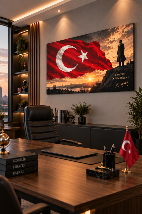 Atatürk Türk Bayrağı Gün Batımı Kanvas Tablo/tasarım