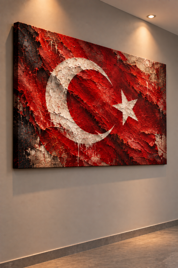 Kırmızı Dokulu Türk Bayrağı Ay Yıldızlı Kanvas Tablo1
