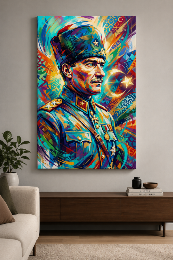 Renkli Atatürk Portresi Modern Kanvas Tablo4