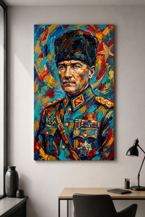 Renkli Atatürk Portresi Yağlı Boya Görünümlü Kanvas Tablo3