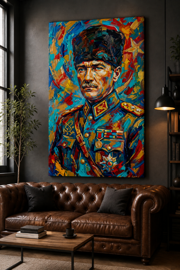 Renkli Atatürk Portresi Yağlı Boya Görünümlü Kanvas Tablo3