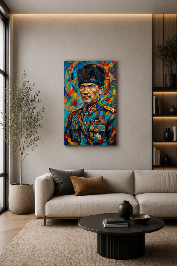 Renkli Atatürk Portresi Yağlı Boya Görünümlü Kanvas Tablo3