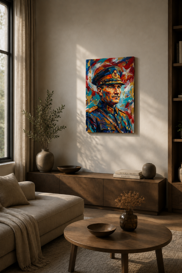 Renkli Atatürk Portresi Yağlı Boya Görünümlü Kanvas Tablo