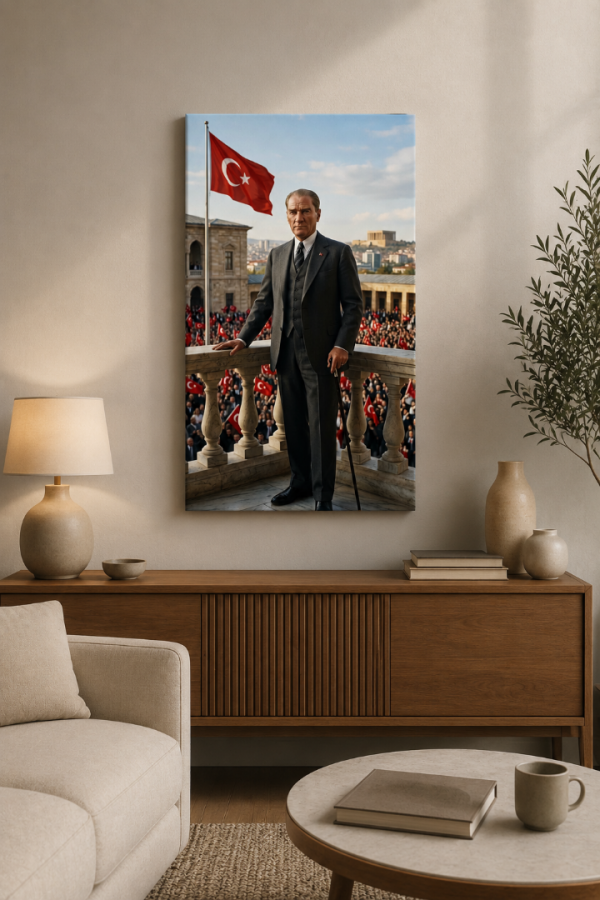 Renkli Atatürk Portresi Türk Bayraklı Kanvas Tablo2