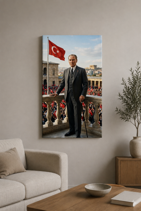 Renkli Atatürk Portresi Türk Bayraklı Kanvas Tablo2