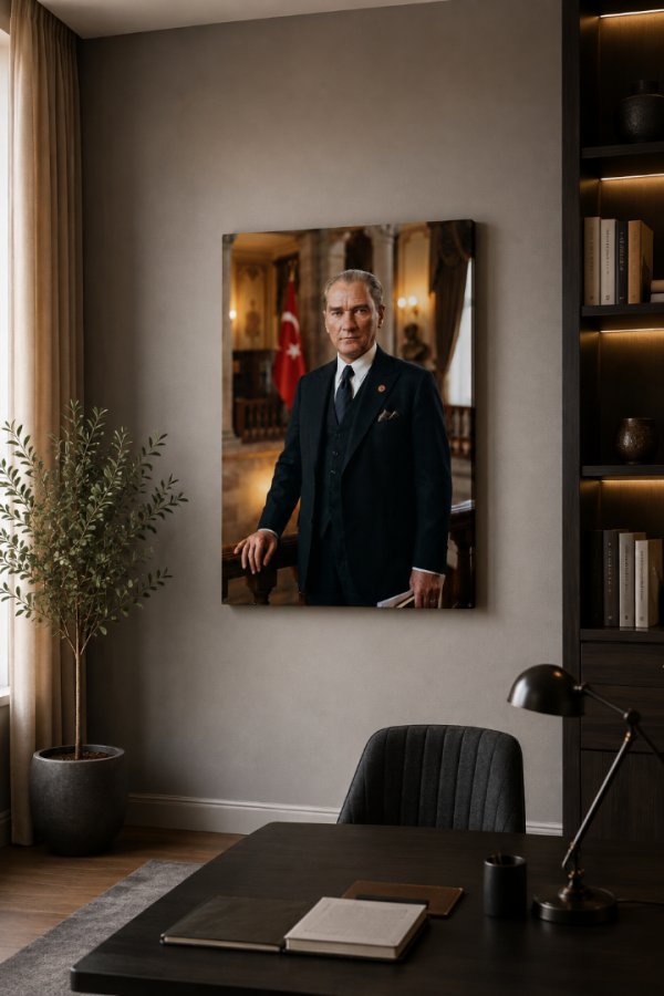Atatürk Portresi Türk Bayraklı Modern Kanvas Tablo