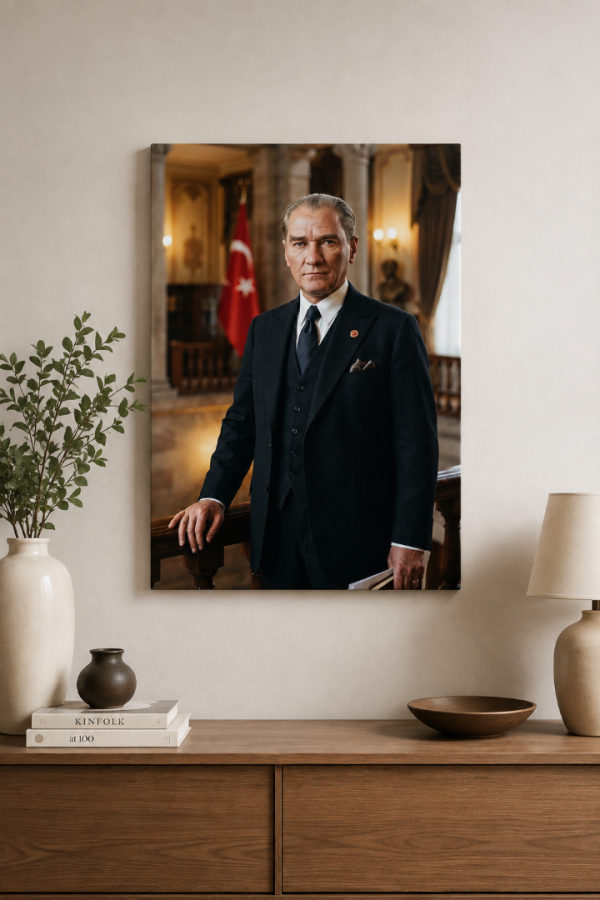 Atatürk Portresi Türk Bayraklı Modern Kanvas Tablo