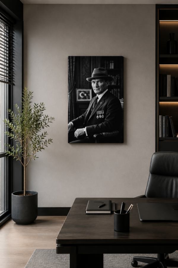 Siyah Beyaz Atatürk Portresi Kanvas Tablo