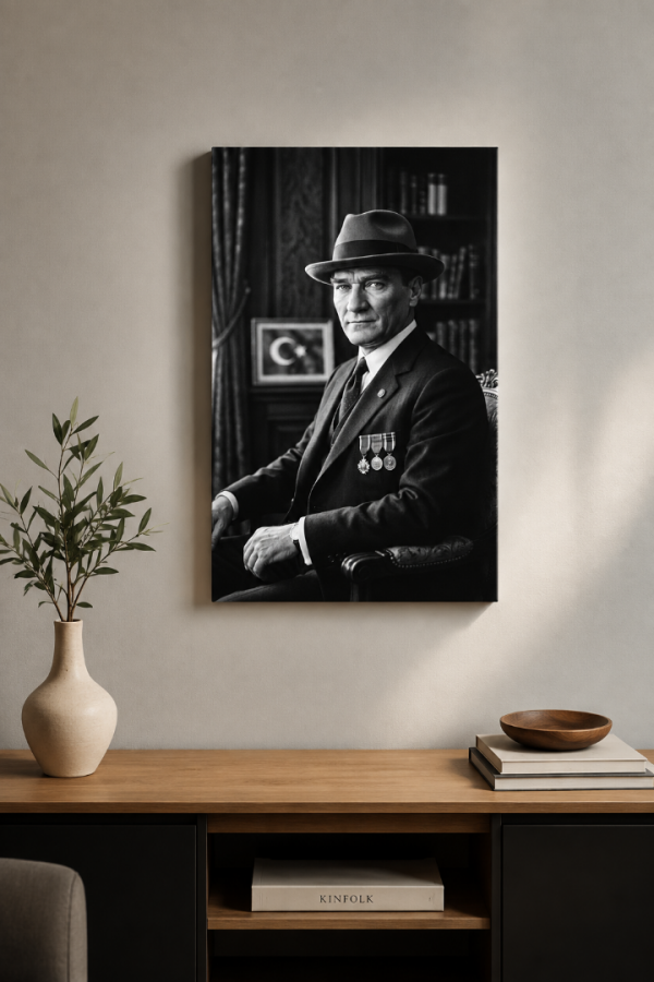 Siyah Beyaz Atatürk Portresi Kanvas Tablo