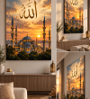 Allah yazılı cami manzaralı İslami kanvas tablo