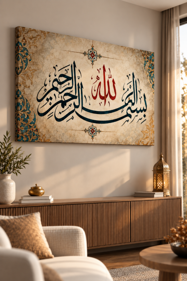 Bismillahirrahmanirrahim İslami Hat Sanatı Kanvas Tablo