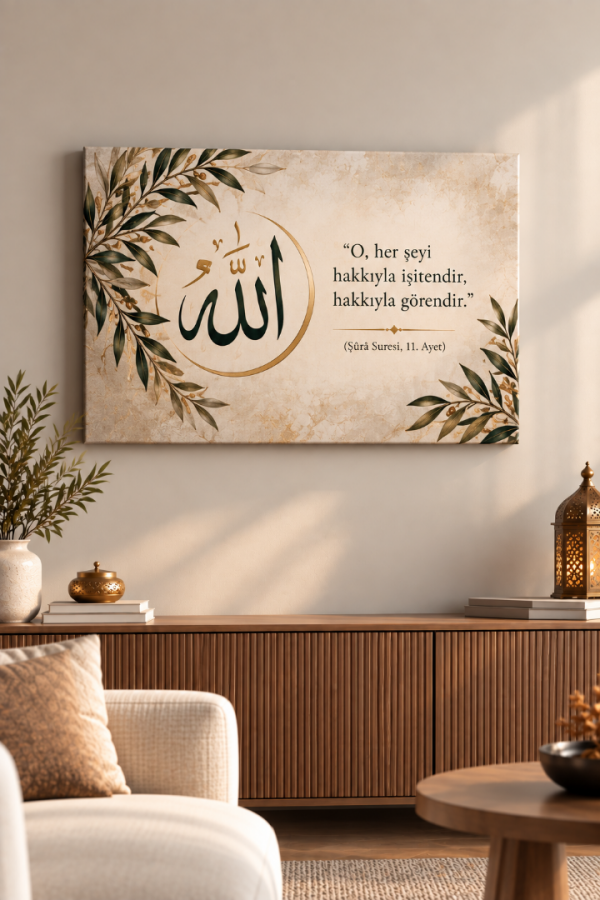 Allah Yazılı Şûrâ Suresi 11. Ayetli İslami Kanvas Tablo