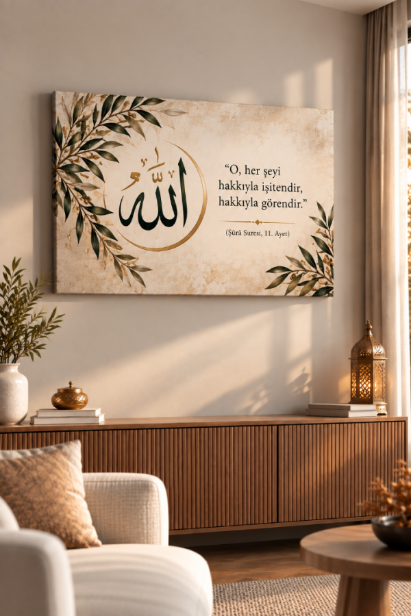 Allah Yazılı Şûrâ Suresi 11. Ayetli İslami Kanvas Tablo