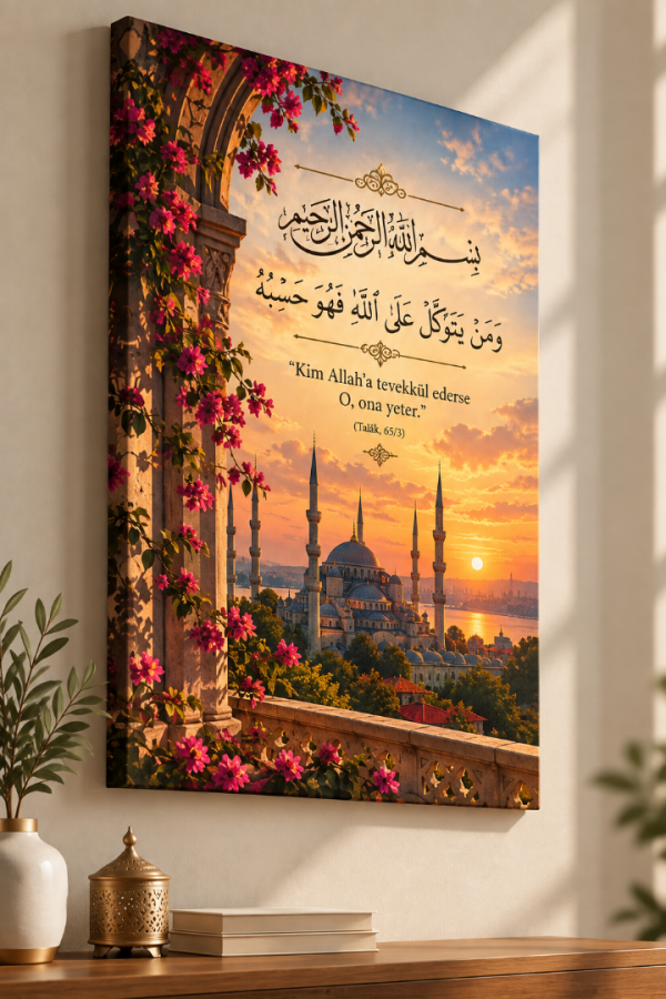 Talâk Suresi 3. Ayet Tevekkül Temalı Cami Manzaralı İslami Kanvas Tablo