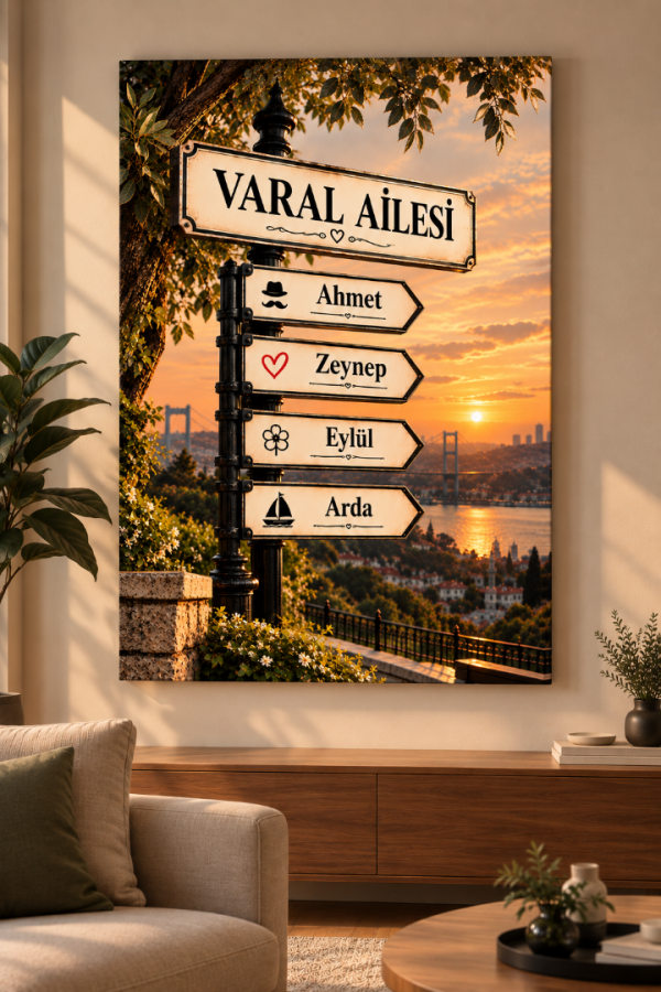 Gün Batımı Temalı Kişiye Özel Aile Tabelası – Aile İsimli Dekoratif Tablo