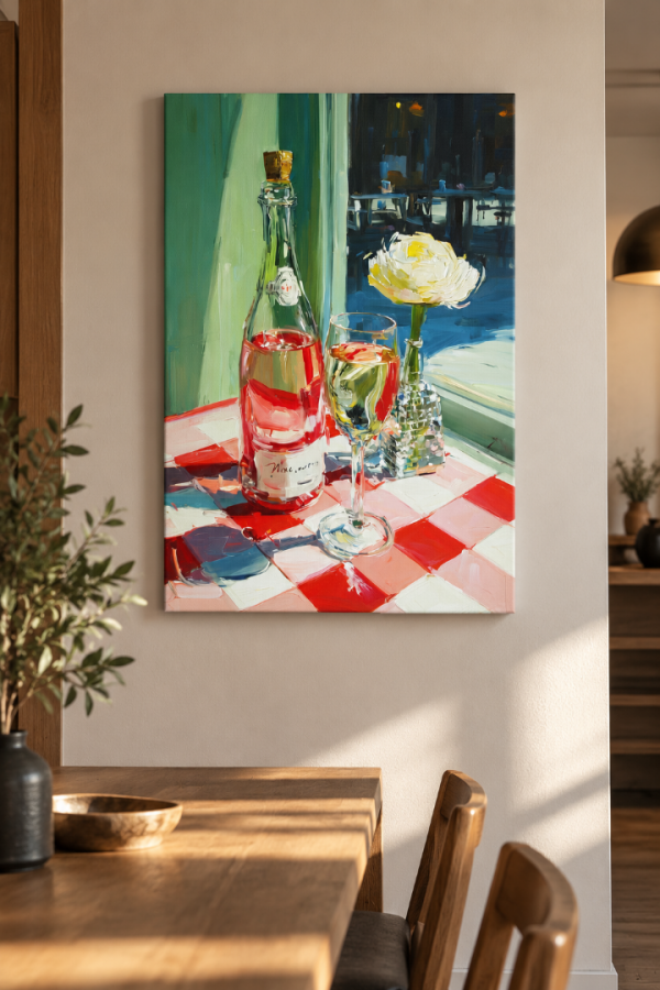 Şarap ve Çiçek Temalı Modern Kanvas Tablo