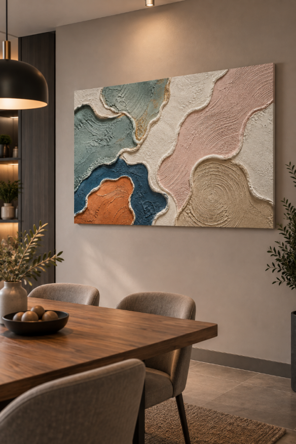 Pastel Renkli Dokulu Modern Soyut Kanvas Tablo