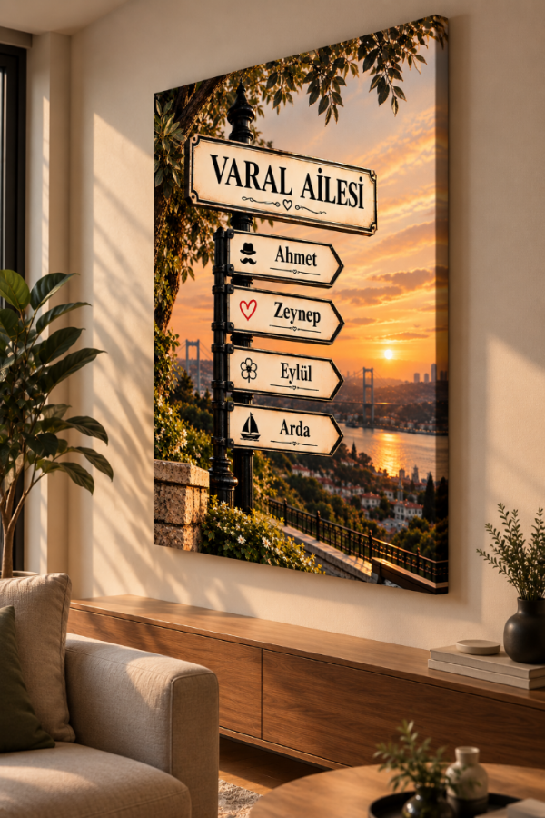 Gün Batımı Temalı Kişiye Özel Aile Tabelası – Aile İsimli Dekoratif Tablo
