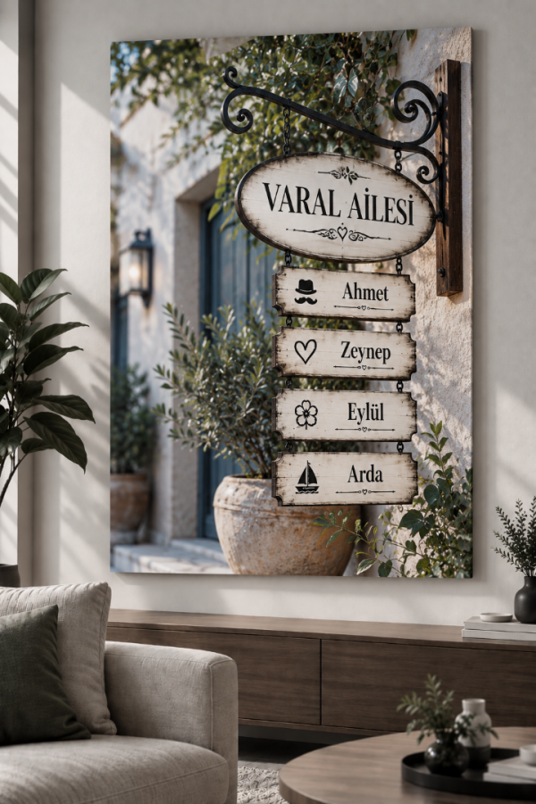 Kişiye Özel Aile Tabelası – Aile İsimli Dekoratif Kanvas Tablo